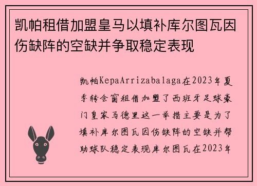 凯帕租借加盟皇马以填补库尔图瓦因伤缺阵的空缺并争取稳定表现